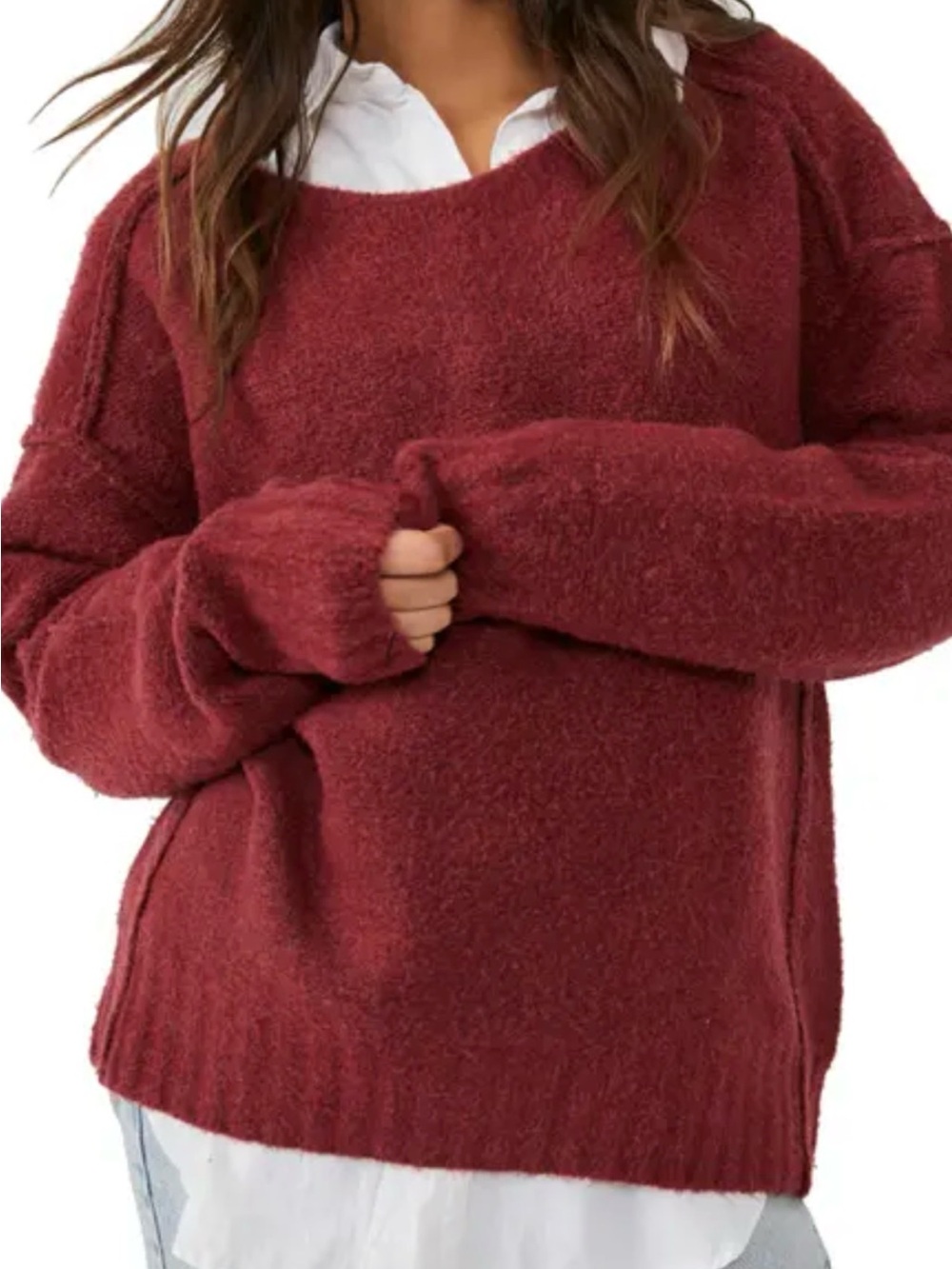 We The Free Plush Crewneck Sweater in Burgundy